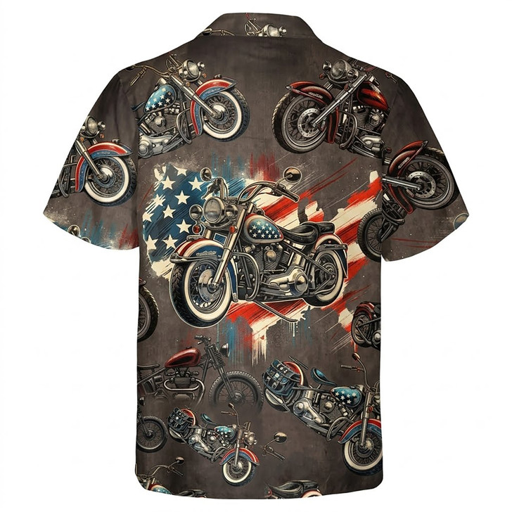 Patriotic American Flag Biker Retro Motorcycle Hawaiian Shirt S-5XL