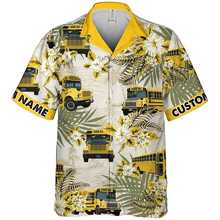 Personalized Name School Bus Driver Hawaiian Shirt S-5XL