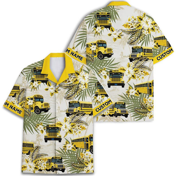 Personalized Name School Bus Driver Hawaiian Shirt S-5XL