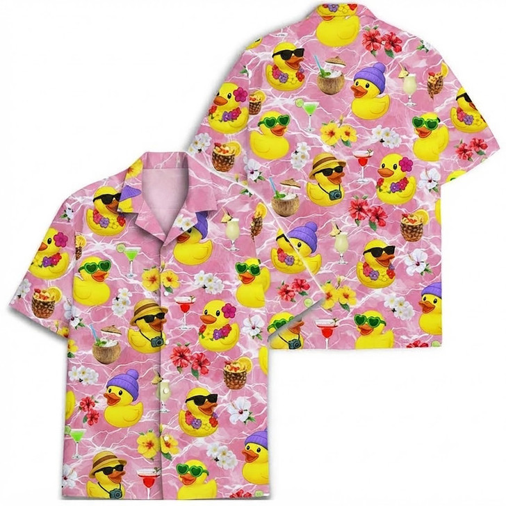 Funny Rubber Duck Floral Summer Beach Hawaiian Shirt S-5XL