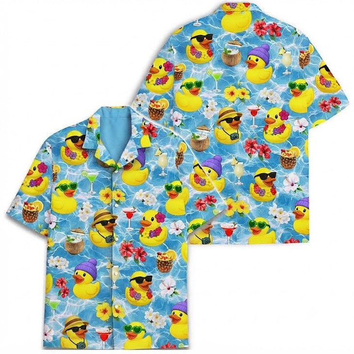 Funny Rubber Duck Floral Summer Beach Hawaiian Shirt S-5XL