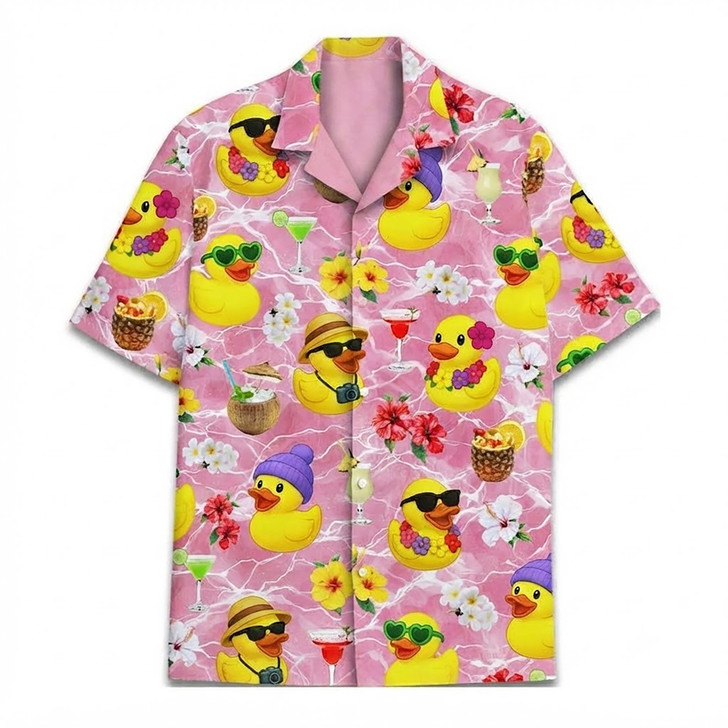 Funny Rubber Duck Floral Summer Beach Hawaiian Shirt S-5XL
