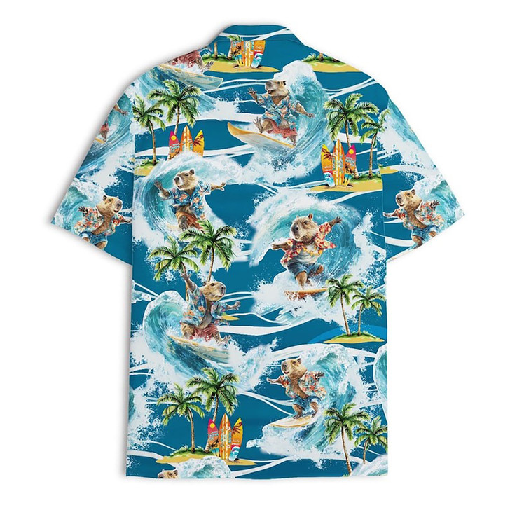 Funny Capybara Surfing Beach Aloha Hawaiian Shirt S-5XL