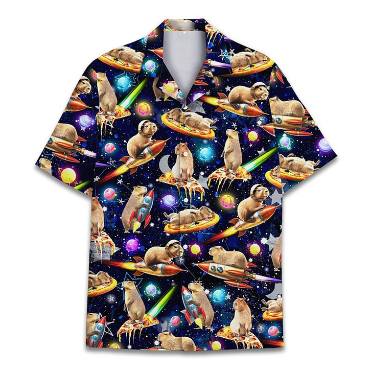 Galaxy Cat Pizza Vintage Hawaiian Shirt S-5XL
