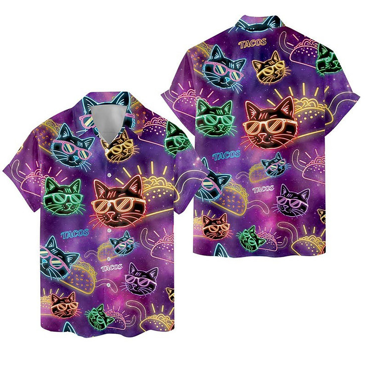 Taco Cat Galaxy Neon Hawaiian Shirt S-5XL