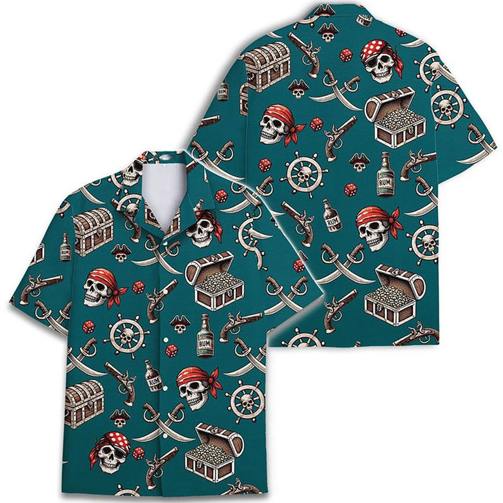 Vintage Skeleton Pirate Skull Hawaiian Shirt S-5XL