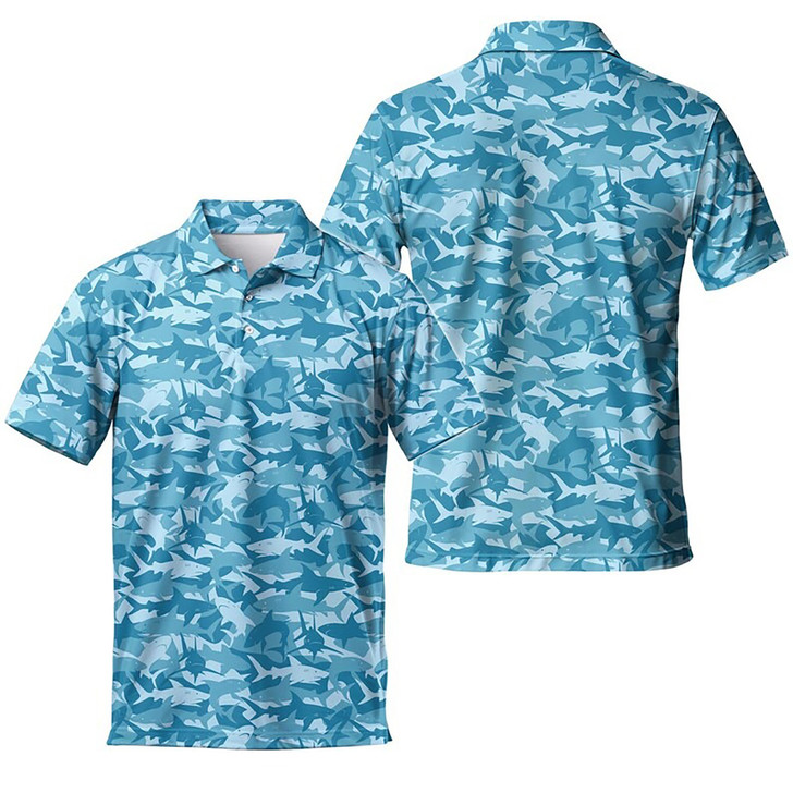 Shark Pattern Print Summer Beach Men's Polo Shirt S-5XL