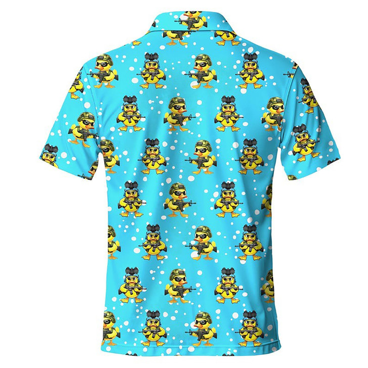 Funny Rubber Duck with Gun Print Men's Polo Shirt S-5XL