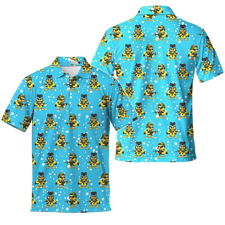 Funny Rubber Duck with Gun Print Men's Polo Shirt S-5XL