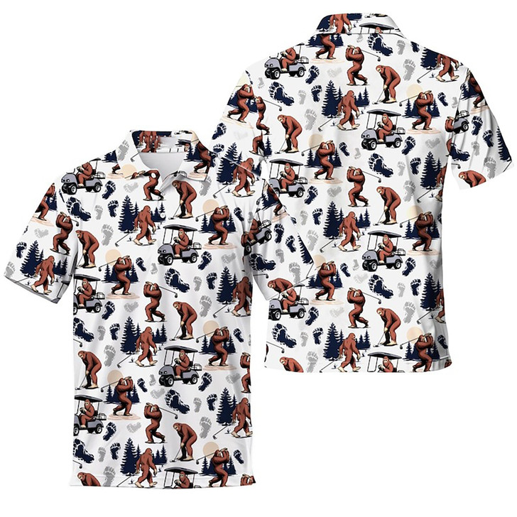 Funny Bigfoot Sasquatch Play Golf Men's Polo Shirt S-5XL