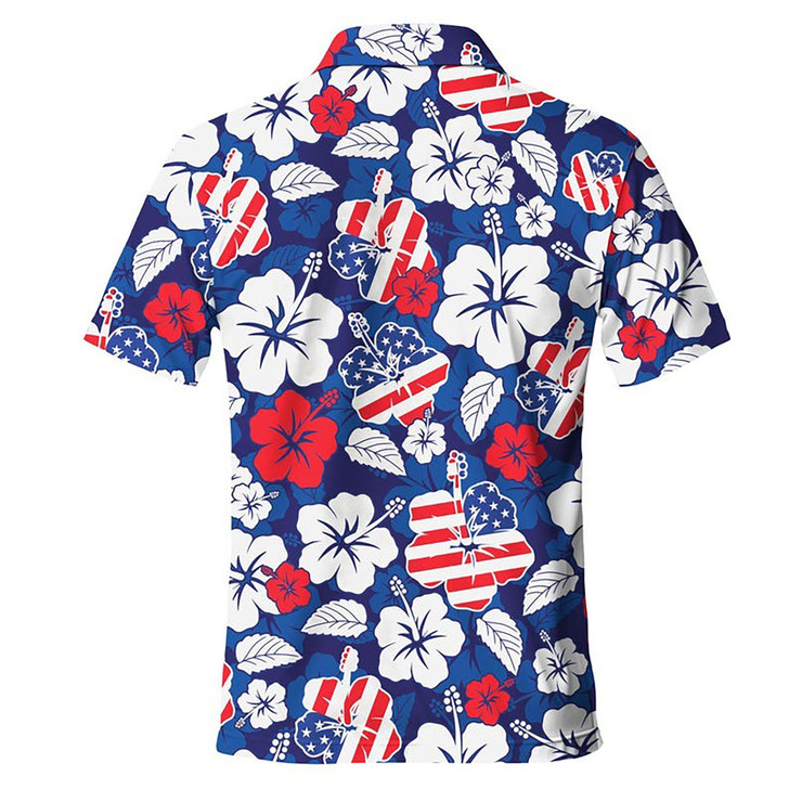 Hibiscus American Flag Floral Aloha Golf Men's Polo Shirt S-5XL