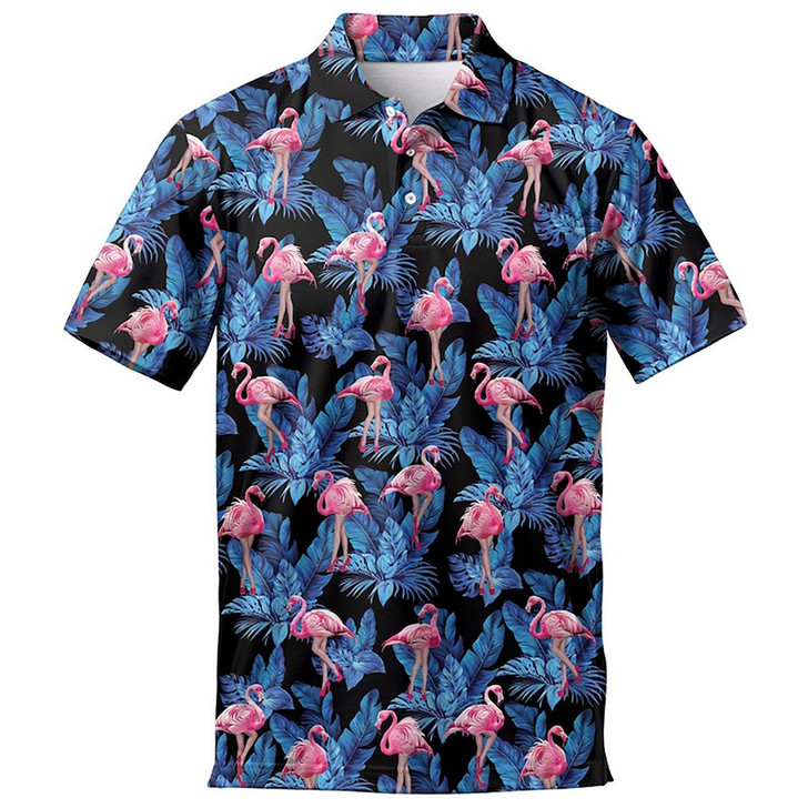 Pink Flamingo Tropical Print Men's Polo Shirt S-5XL