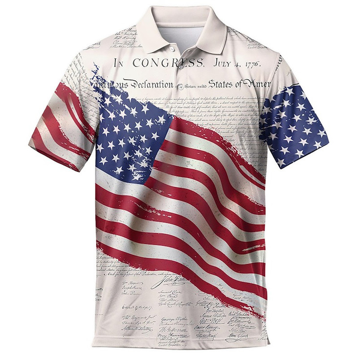 Retro American Flag Vintage Men's Polo Shirt S-5XL