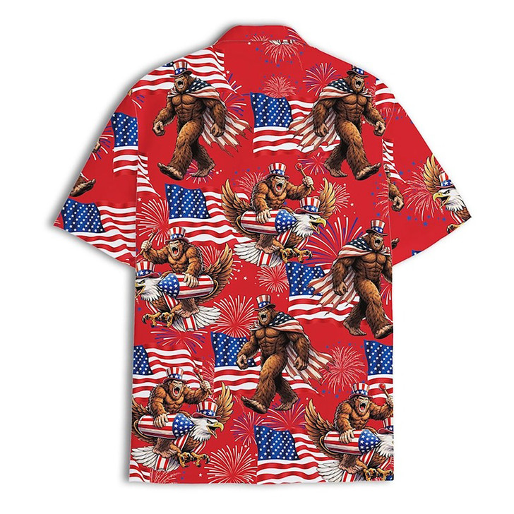 Bigfoot Firework Patriotic USA Flag Men's Polo Shirt S-5XL