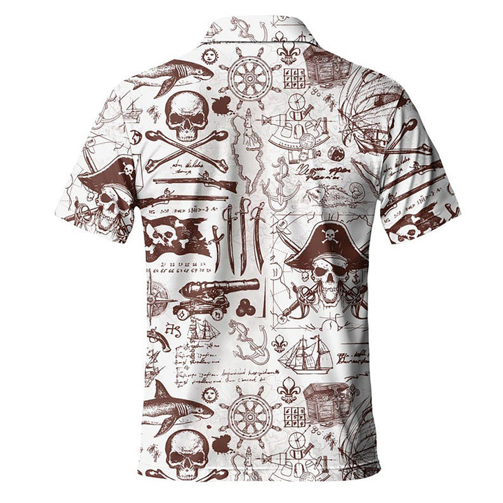 Vintage Pirate Skull Retro 80s Golf Men's Polo Shirt S-5XL