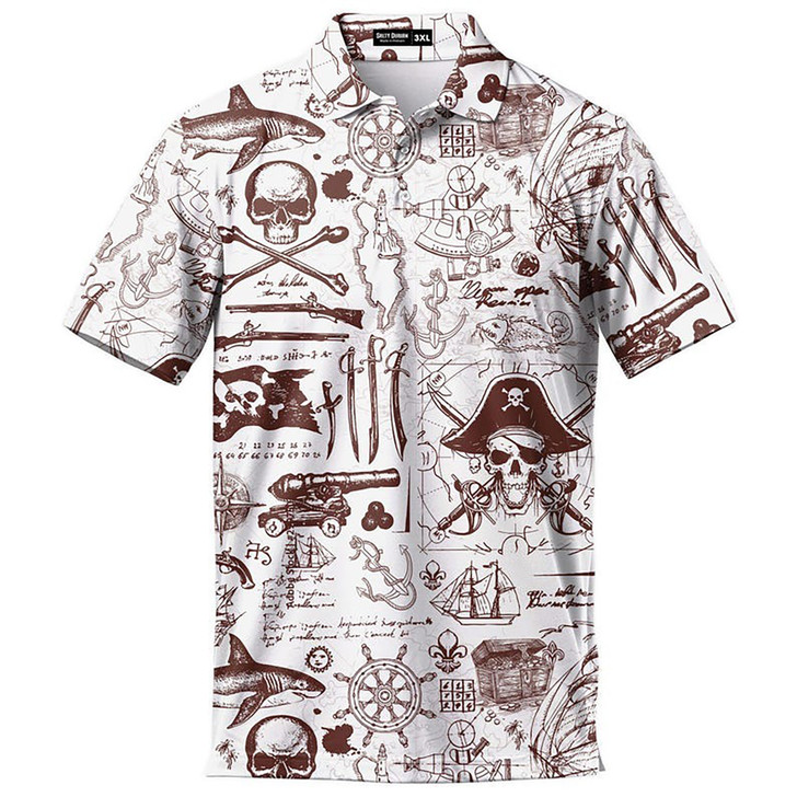 Vintage Pirate Skull Retro 80s Golf Men's Polo Shirt S-5XL