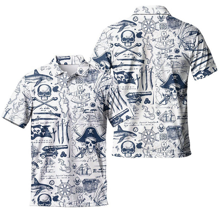 Vintage Pirate Skull Retro 80s Golf Men's Polo Shirt S-5XL