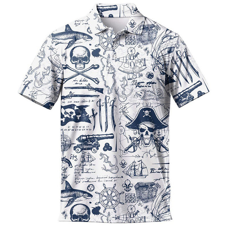 Vintage Pirate Skull Retro 80s Golf Men's Polo Shirt S-5XL