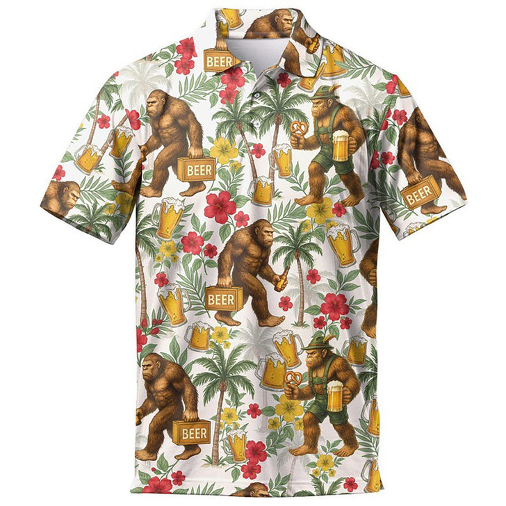 Funny Bigfoot Beer And Pretzel Cookie Men's Polo Shirt S-5XL