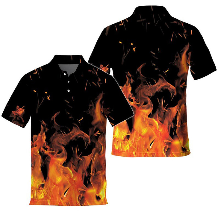 Flame Pattern Golf Fire Print Men's Polo Shirt S-5XL