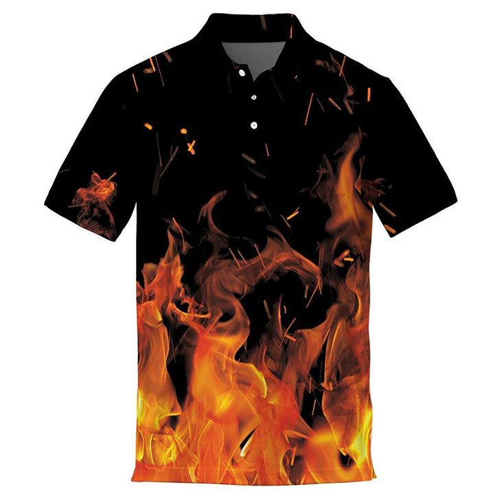 Flame Pattern Golf Fire Print Men's Polo Shirt S-5XL