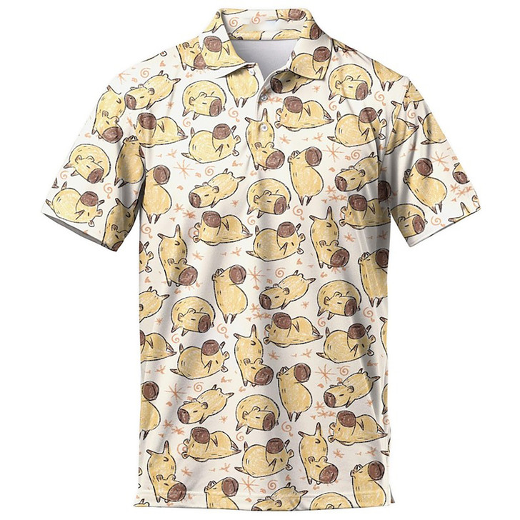 Funny Capybara Hawaiian Vacation Men's Polo Shirt S-5XL