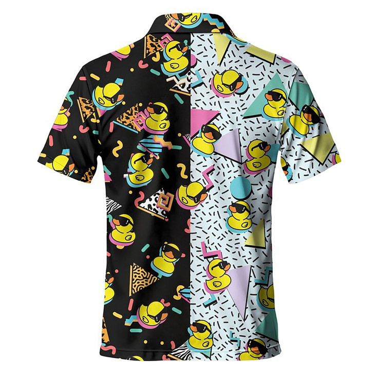 Funny Duck Print Black And White Men's Polo Shirt S-5XL