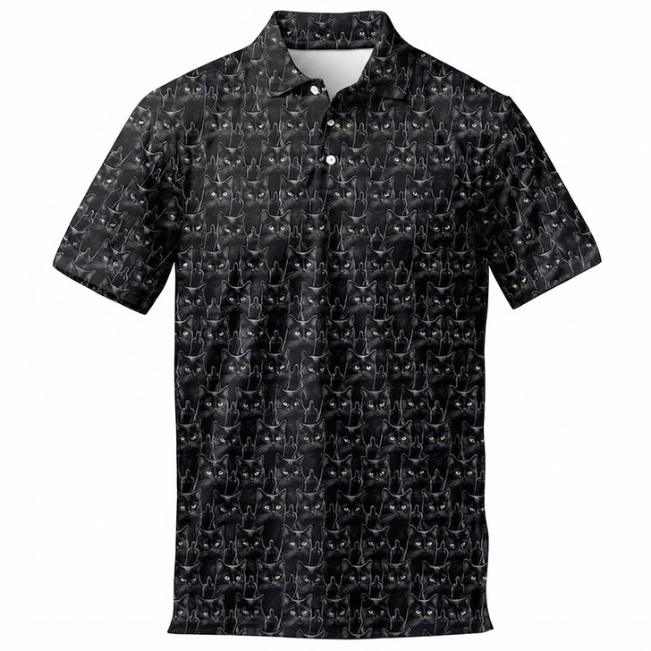 Funny Black Cat Gothic Pattern Men's Polo Shirt S-5XL
