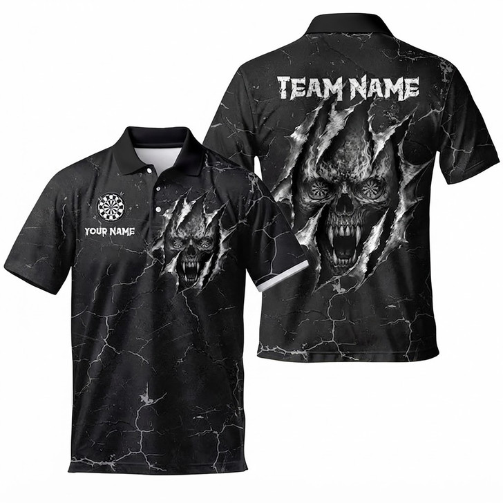 Personalized Skull Dart Custom Team Gothic League Men's Polo Shirt S-5XL