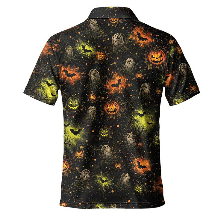 Halloween Spooky Pumpkin Bat Tombstone Men's Polo Shirt S-5XL