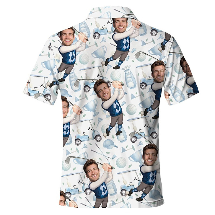 Custom Face Photo Golf Player Personalized Men's Polo Shirt S-5XL