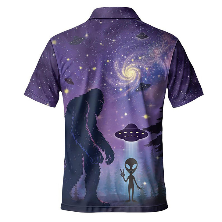 Bigfoot Alien Galaxy UFO Sasquatch Men's Polo Shirt S-5XL
