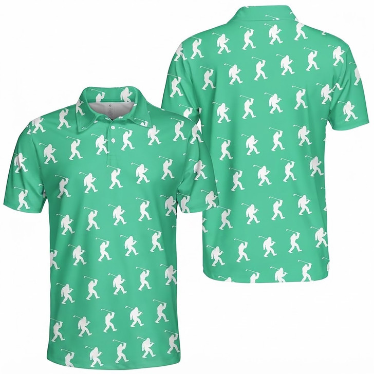 Funny Bigfoot Golf Polo Shirt,Tropical Sasquatch, Men's Polo Shirt S-5XL