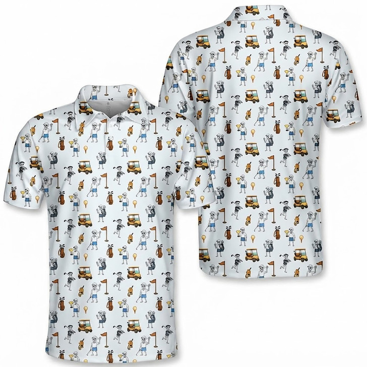 Funny Skeleton Golf Polo Shirt, Men's Polo Shirt S-5XL