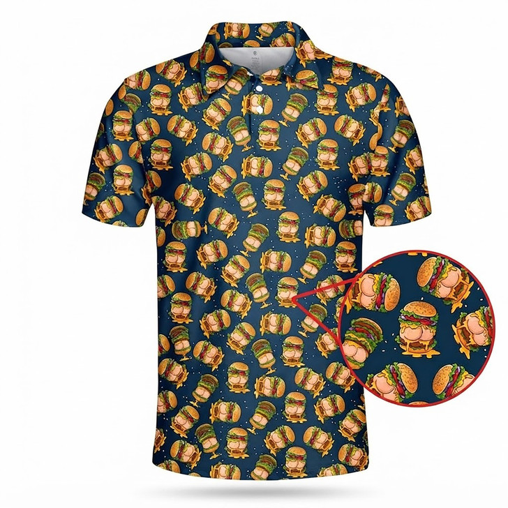 Funny Hamburger Cheeseburger Polo Shirt, Men's Polo Shirt S-5XL