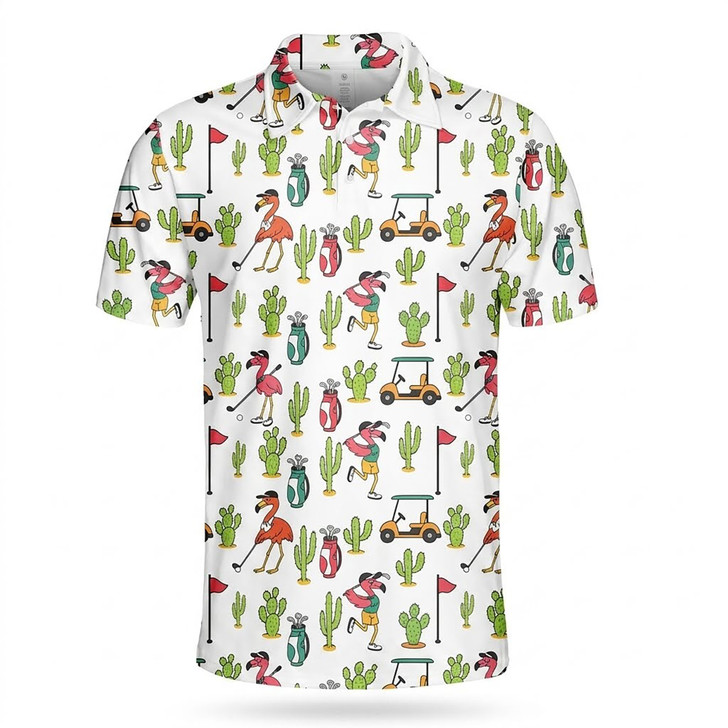 Pink Flamingo Tropical Golf Polo Shirt, Men's Polo Shirt S-5XL