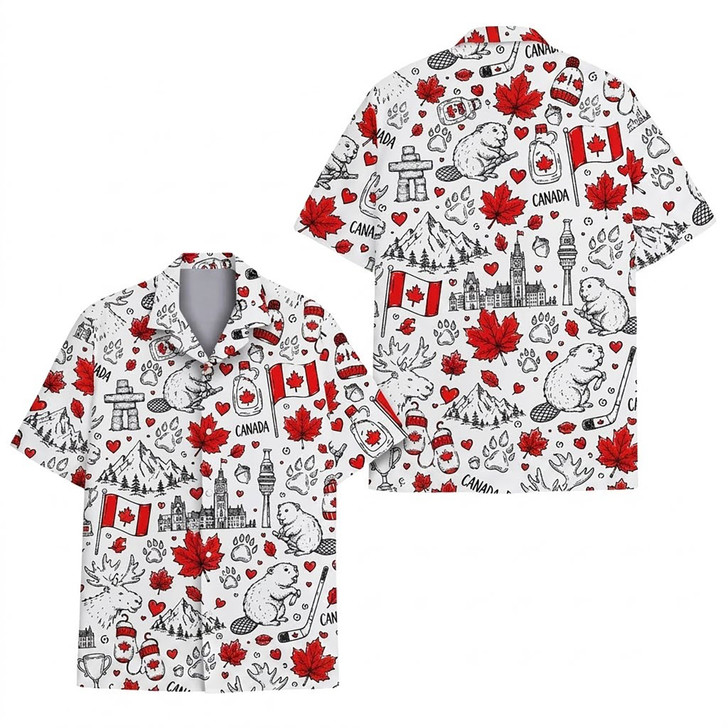 Canada Maple Leaf Beaver Moose Hawaiian Shirt S-5XL