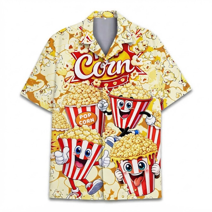 Funny Popcorn Cartoon Movie Night Hawaiian Shirt S-5XL