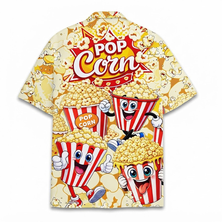 Funny Popcorn Cartoon Movie Night Hawaiian Shirt S-5XL