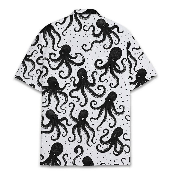 Octopus Black White Sea Creature Hawaiian Shirt S-5XL