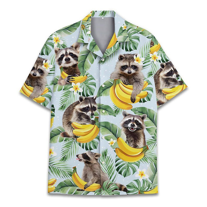 Tropical Banana Raccoon Summer Beach Hawaiian Shirt S-5XL