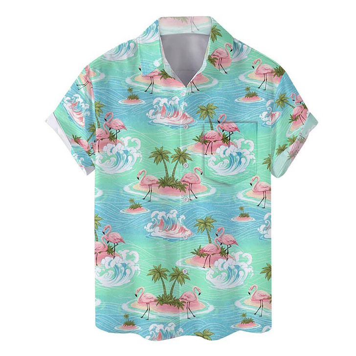 Cute Pink Flamingo Tropical Island Luau Hawaiian Shirt S-5XL