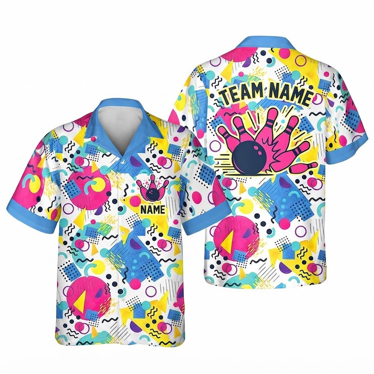 Customized Retro Bowling Custom Name Team Uniform Hawaiian Shirt S-5XL