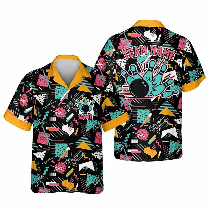 Customized Retro Bowling Custom Name Team Uniform Hawaiian Shirt S-5XL