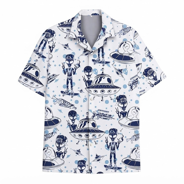 Vintage UFO Alien Retro Sci-Fi Beach Hawaiian Shirt S-5XL