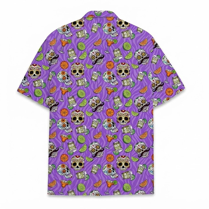 Purple Sugar Skull Day of the Dead Cocktail Hawaiian Shirt S-5XL