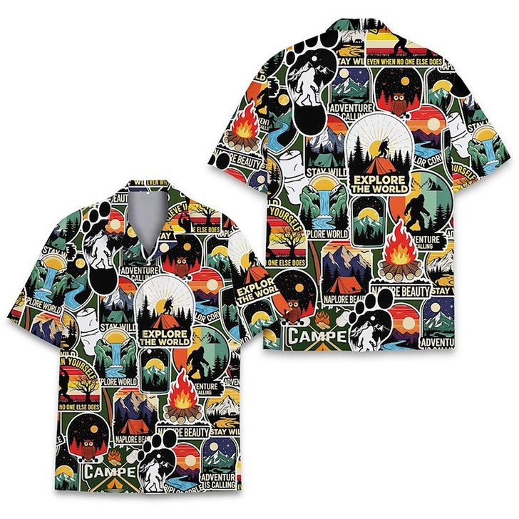 Bigfoot Camping Adventure Nature Hiking Hawaiian Shirt S-5XL