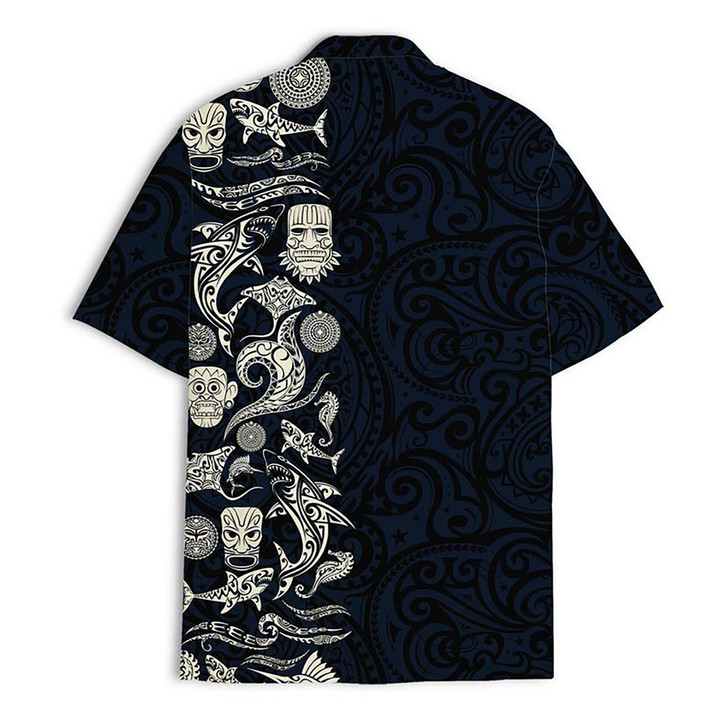 Shark Tiki Floral Boho Aloha Hawaiian Shirt S-5XL