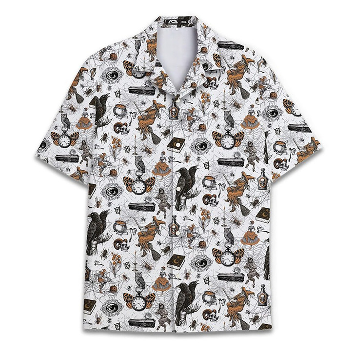 Vintage Halloween Witch Skull Hawaiian Shirt S-5XL