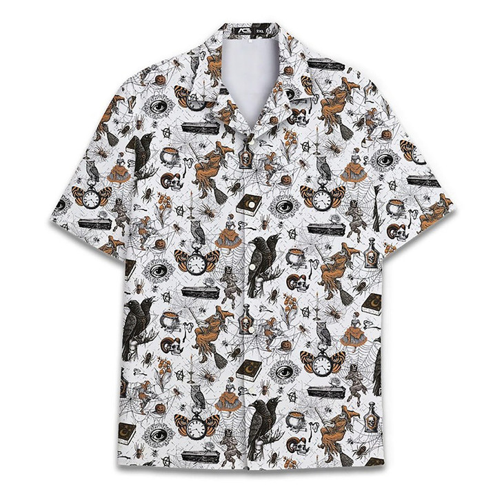 Vintage Halloween Witch Skull Hawaiian Shirt S-5XL